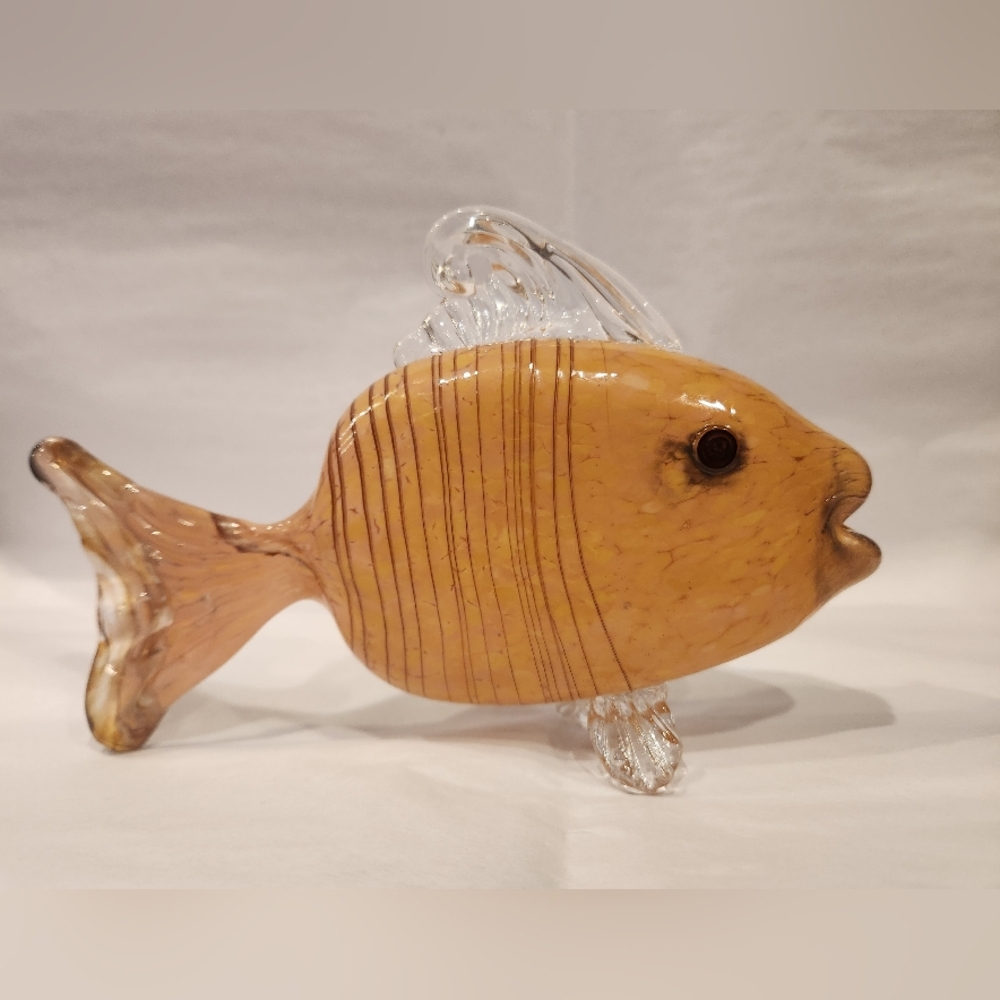 Handcrafted Glass Fish Figurine - Brown